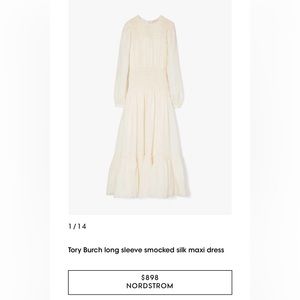 Tory Burch Smocked Details Ivory Midi Dress size 10